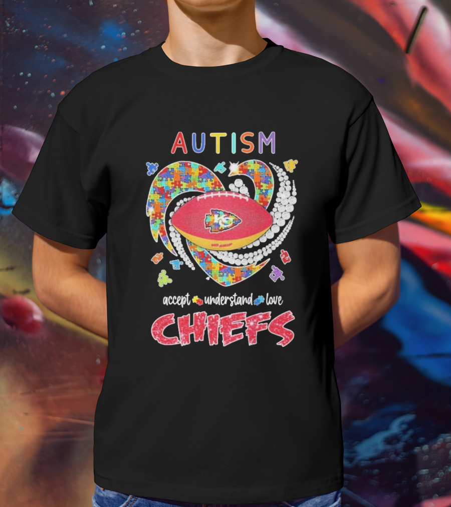 Autism Accept Understand Love Kansas City Chiefs Puzzle Heart T-Shirt