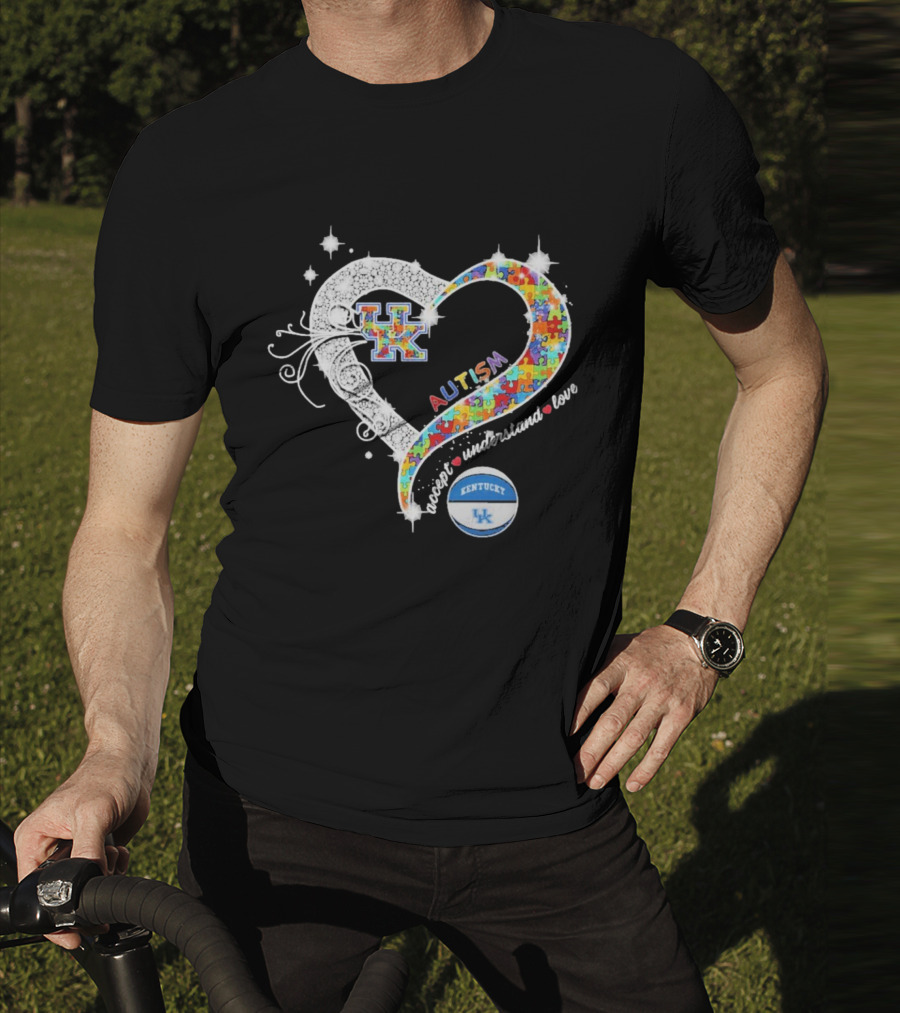 Autism Accept Understand Love Puzzle Heart Kentucky Wildcats UK Basketball T-Shirt