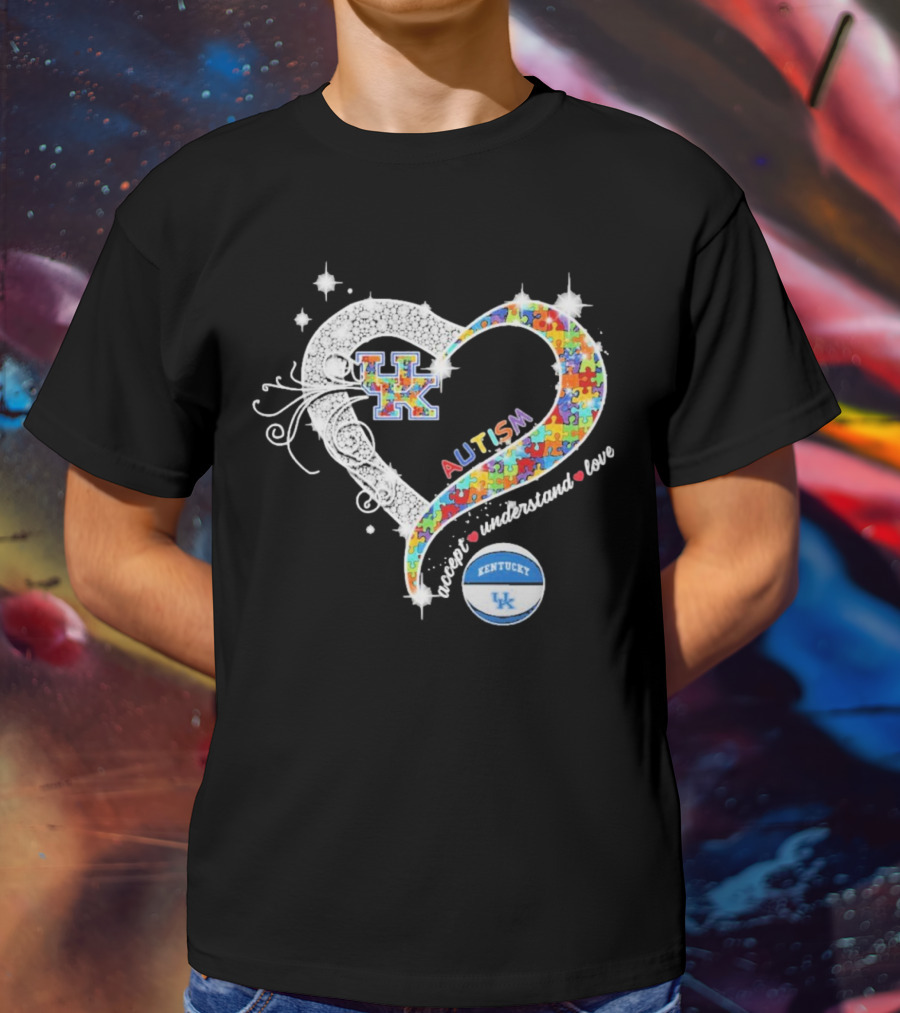 Autism Accept Understand Love Puzzle Heart Kentucky Wildcats UK Basketball T-Shirt