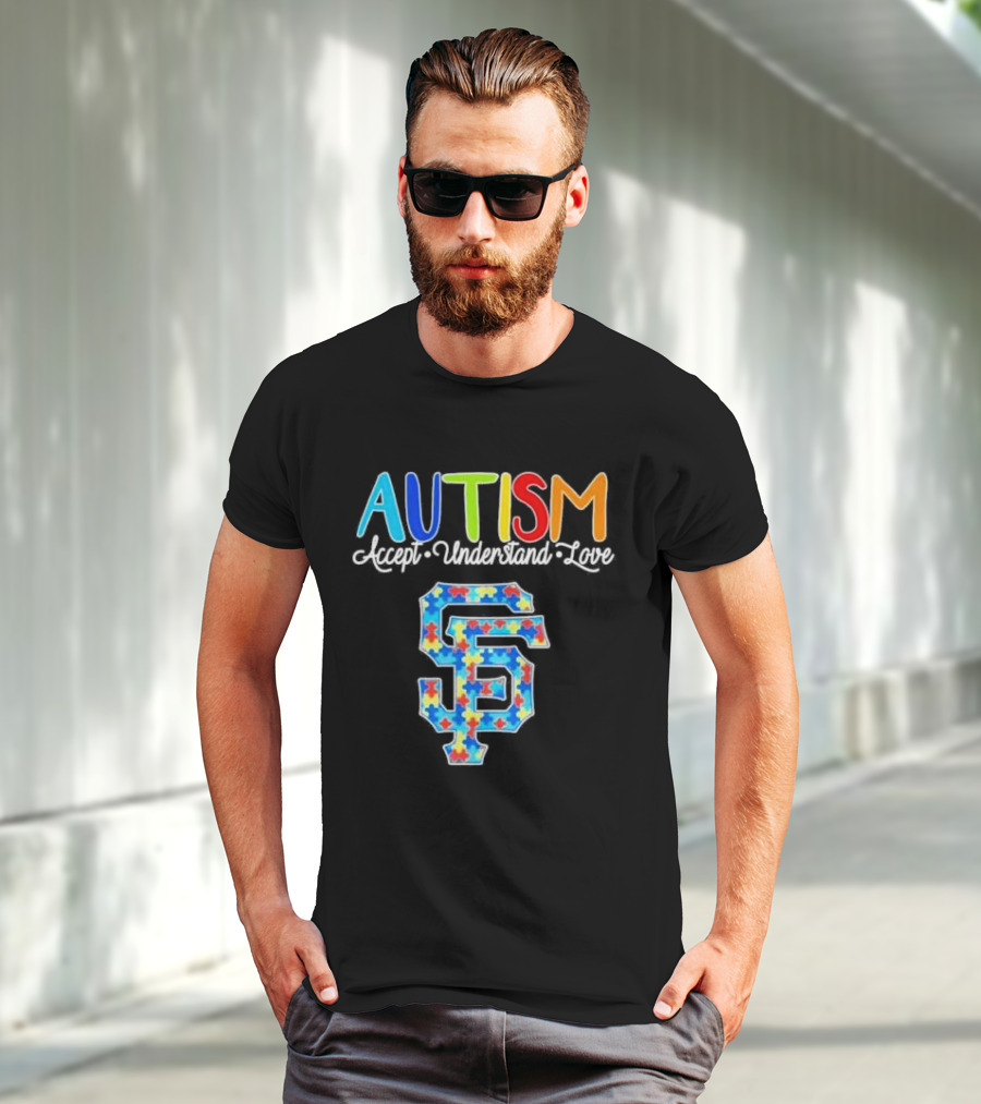 AUTISM Accept Understand Love San Francisco Giants Puzzle Pattern T-Shirt