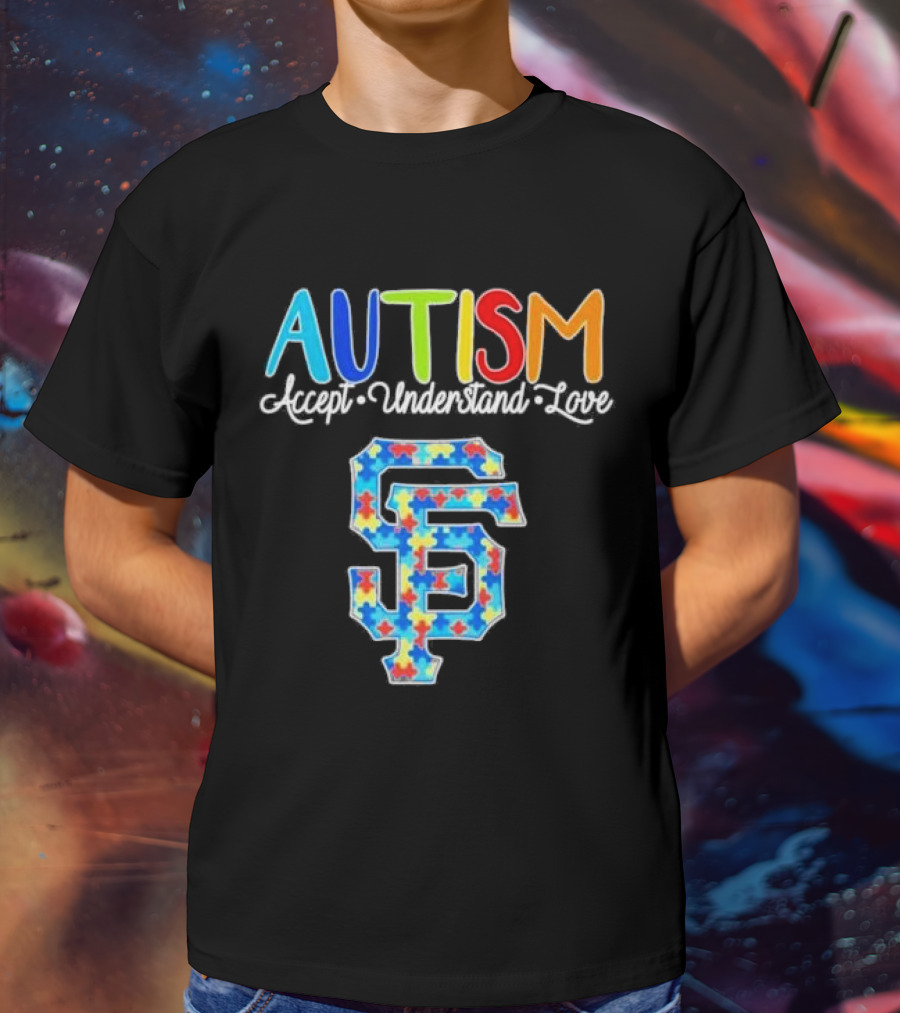 AUTISM Accept Understand Love San Francisco Giants Puzzle Pattern T-Shirt
