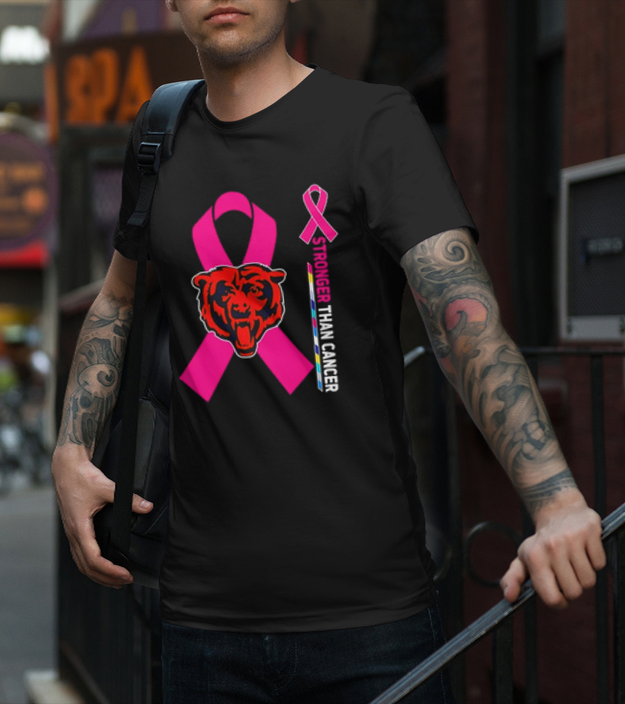 Chicago Bears Pink Ribbon Stronger Than Cancer Awareness T-Shirt