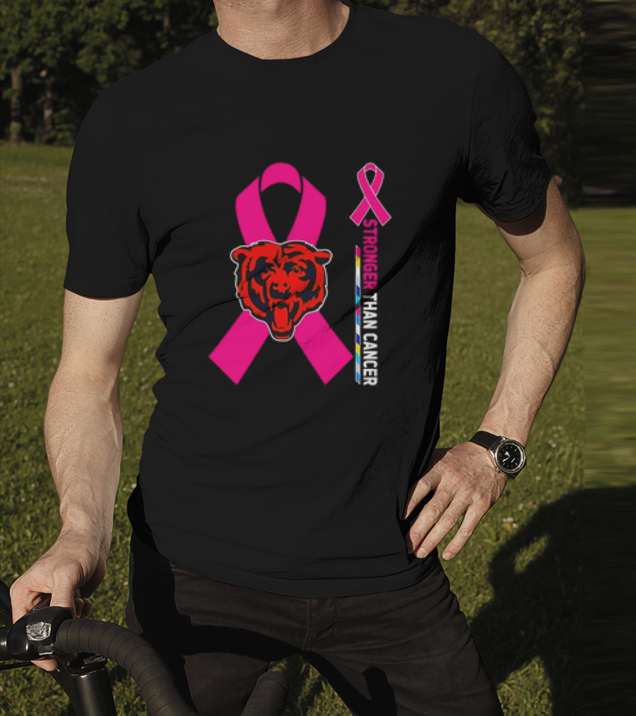 Chicago Bears Pink Ribbon Stronger Than Cancer Awareness T-Shirt