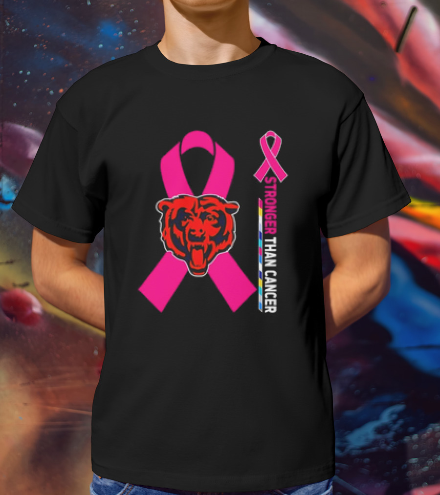 Chicago Bears Pink Ribbon Stronger Than Cancer Awareness T-Shirt