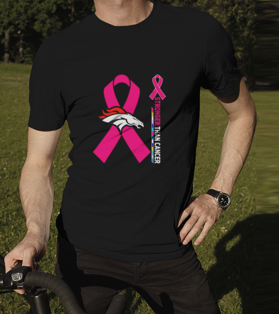 Denver Broncos Pink Ribbon Stronger Than Cancer Awareness T-Shirt