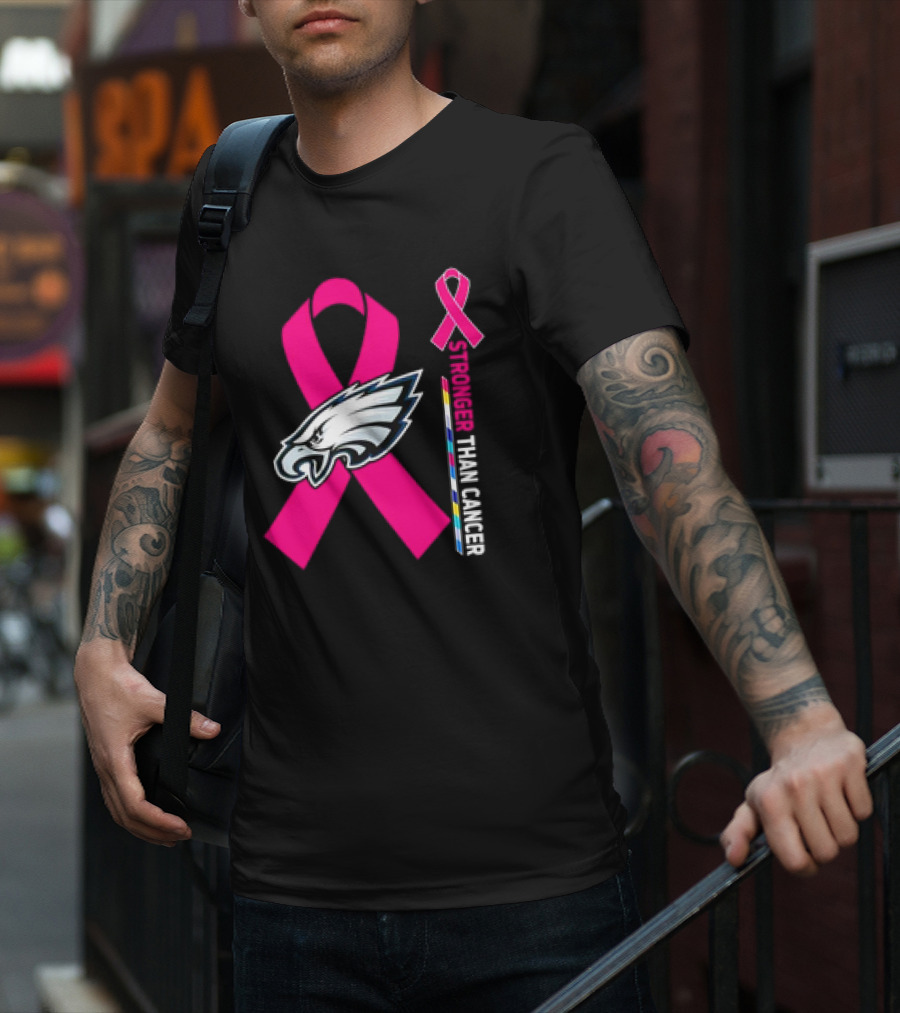 Philadelphia Eagles Breast Cancer Awareness Stronger Than Cancer Ribbon T-Shirt