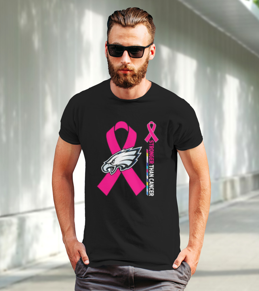 Philadelphia Eagles Breast Cancer Awareness Stronger Than Cancer Ribbon T-Shirt