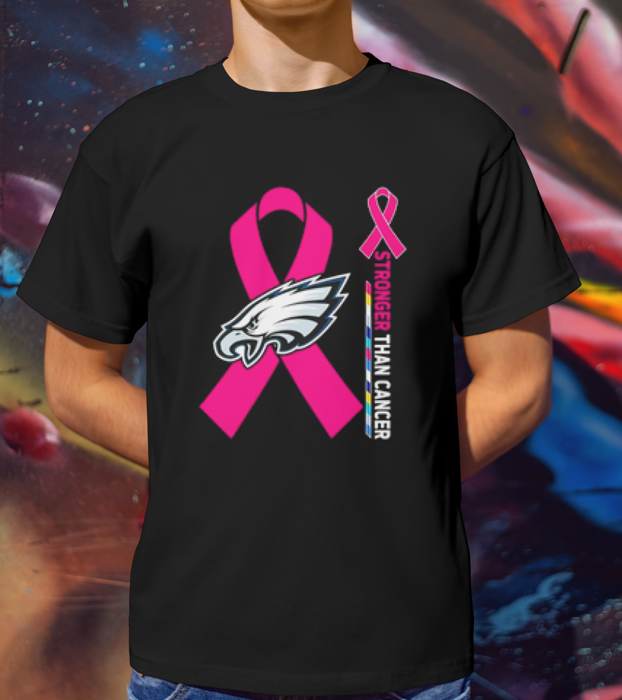 Philadelphia Eagles Breast Cancer Awareness Stronger Than Cancer Ribbon T-Shirt