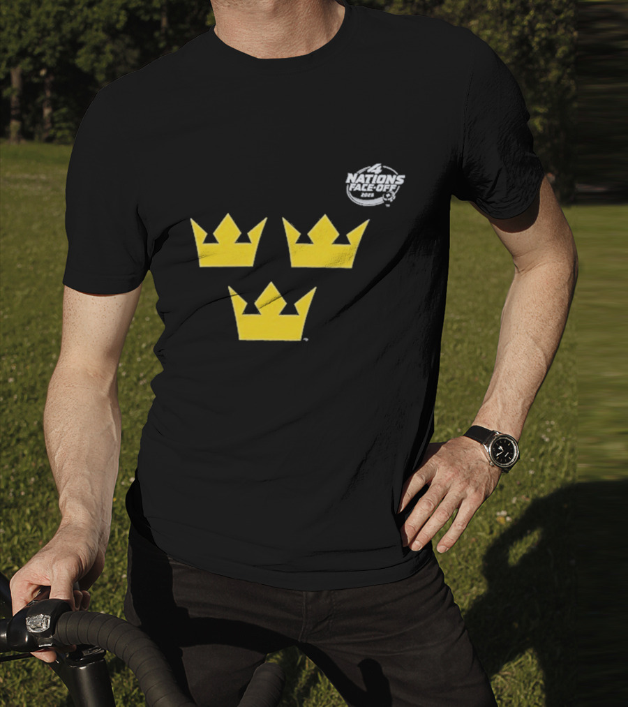 Awesome Sweden 2025 4 Nations Face-Off Primary Tre Kronor Yellow Crowns T-Shirt
