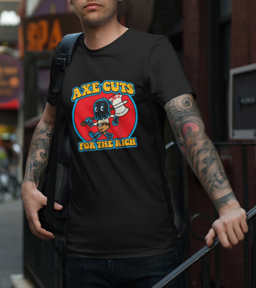 Axe Cuts For The Rich Cartoon Character With Mask And Bloody Axe T-Shirt
