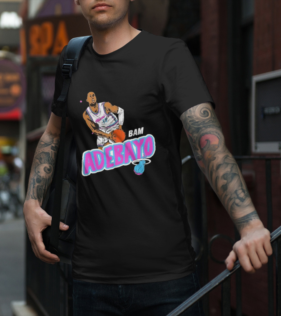 Bam Adebayo Miami Heat Retro Style Caricature With Basketball T-Shirt