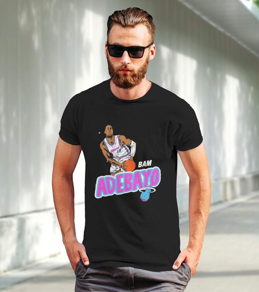 Bam Adebayo Miami Heat Retro Style Caricature With Basketball T-Shirt