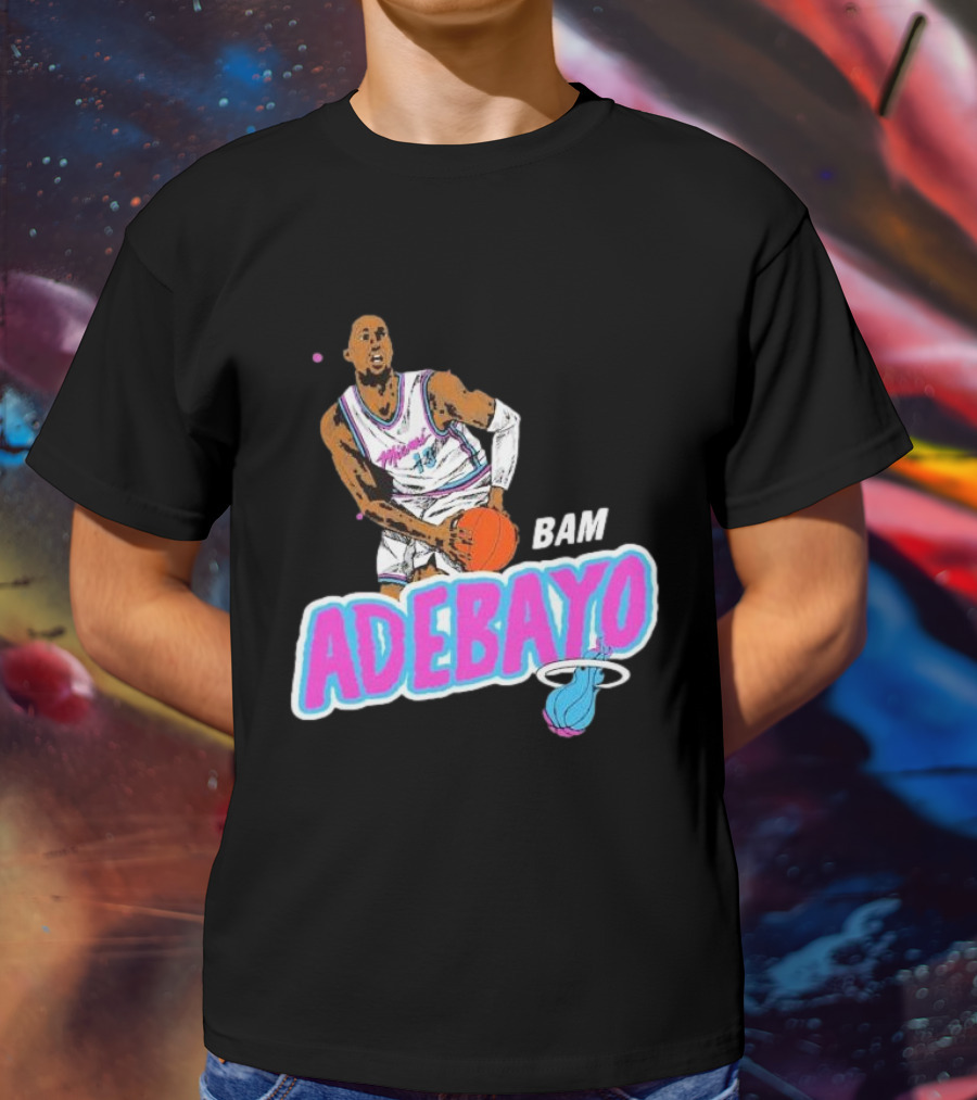Bam Adebayo Miami Heat Retro Style Caricature With Basketball T-Shirt