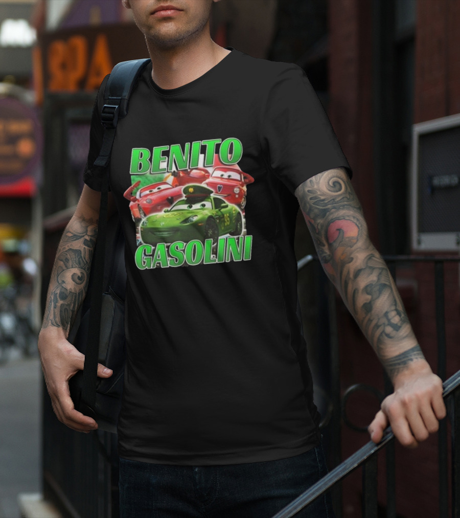 Benito Gasolini 95 Racing Cars Cartoon Crew T-Shirt