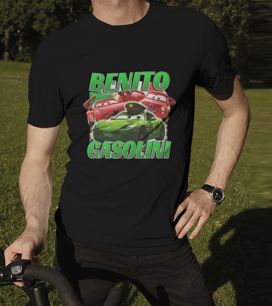 Benito Gasolini 95 Racing Cars Cartoon Crew T-Shirt