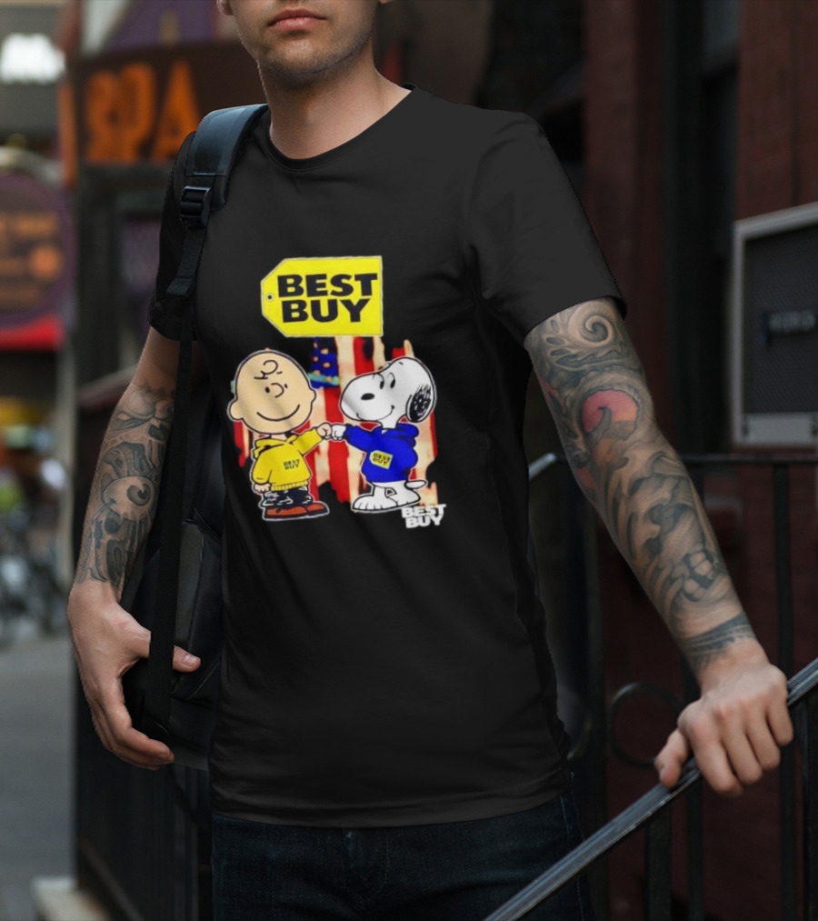 Best Buy Charlie Brown Snoopy Yellow Blue S Fist Bump T-Shirt