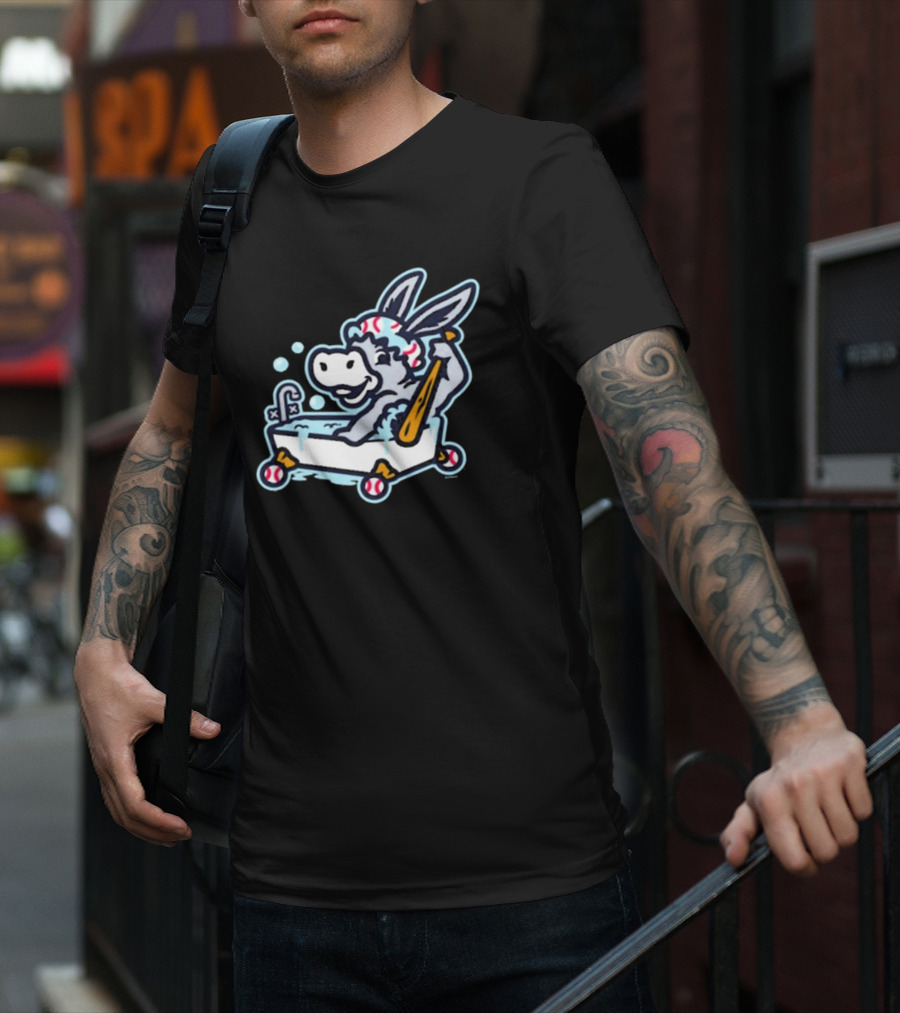 Binghamton Bathtub Donkeys Riding Bathtub Baseball Bats Binghamton Rumble Ponies T-Shirt