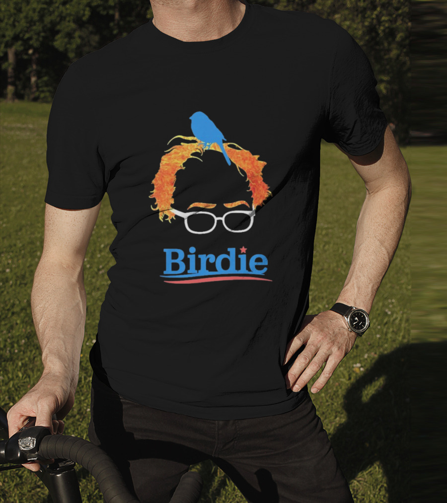 Birdie Sanders Blue Bird With Glasses And Orange Hair T-Shirt