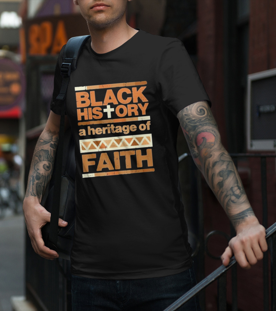Black History Cross Heritage Of Faith African Pattern T-Shirt