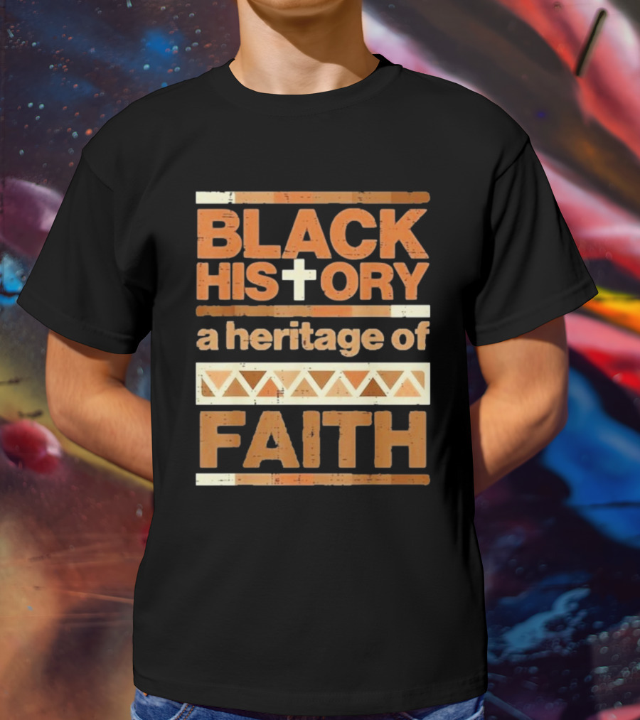 Black History Cross Heritage Of Faith African Pattern T-Shirt