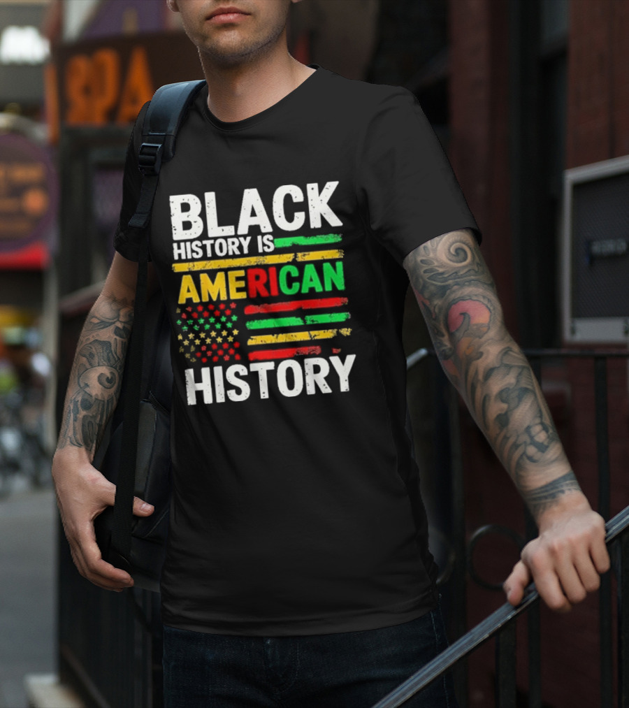 Black History Is American History Vintage Flag Design T-Shirt