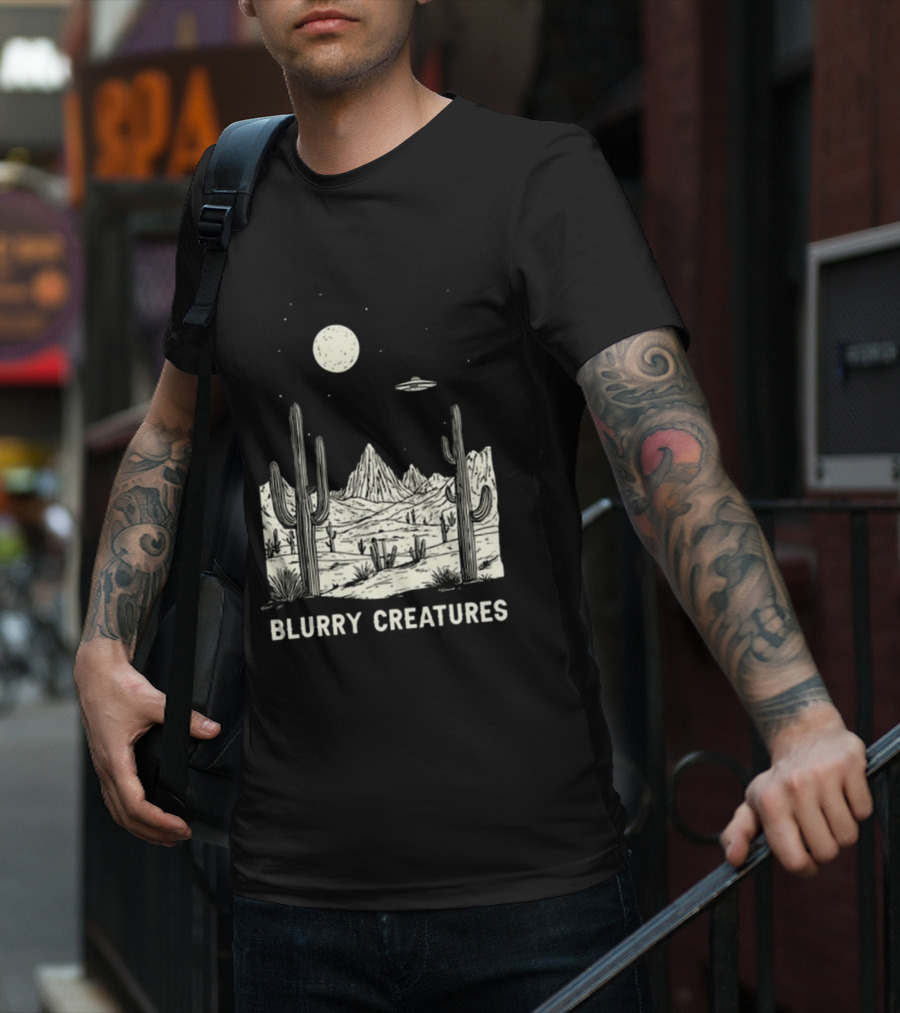 Blurry Creatures Desert Nights UFO Cactus Moon T-Shirt