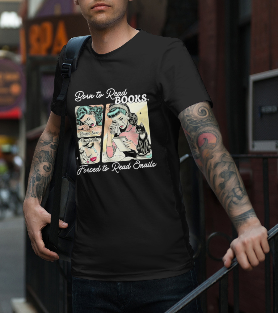 Born To Read Books Forced To Read Emails Retro Comic Style 2025 T-Shirt