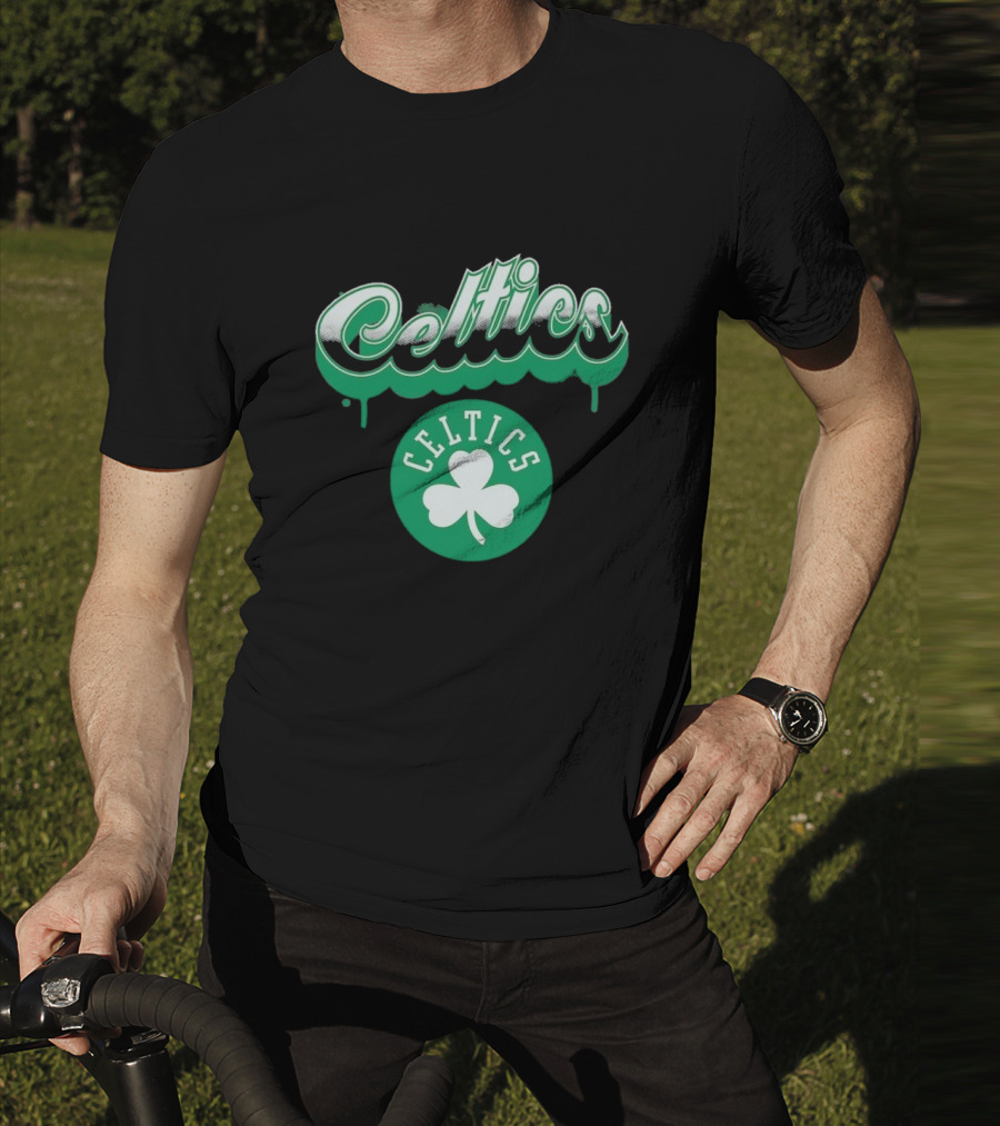 Boston Celtics Bubbly Script Green Clover Emblem T-Shirt