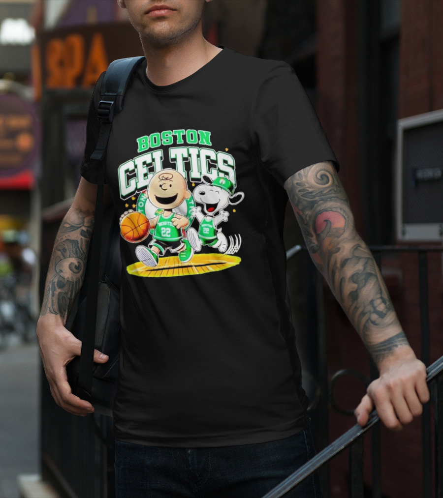 Boston Celtics Charlie Brown Snoopy Basketball Fan Fun T-Shirt