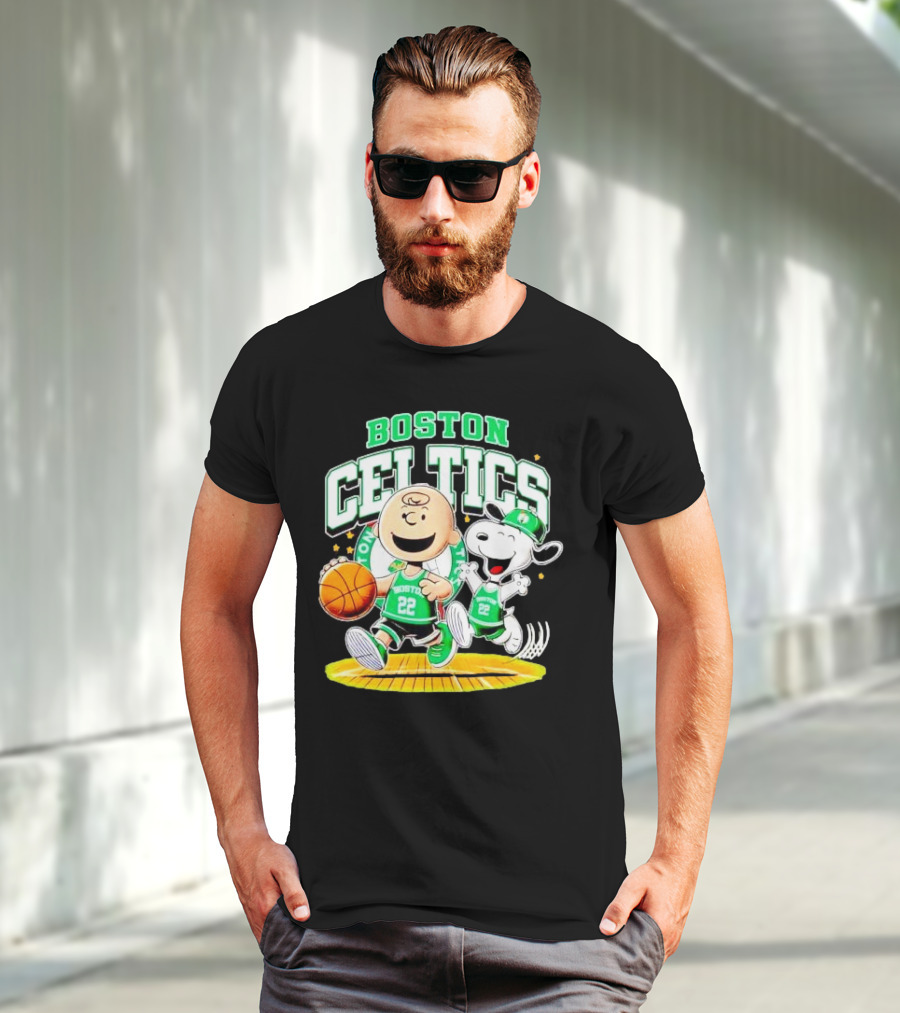 Boston Celtics Charlie Brown Snoopy Basketball Fan Fun T-Shirt