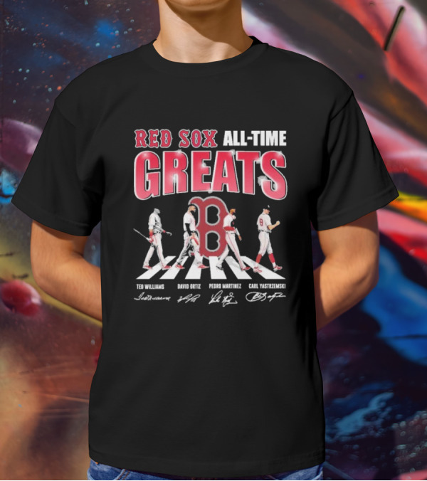 Red Sox All-Time Greats Ted Williams David Ortiz Pedro Martínez Carl Yastrzemski Signatures T-Shirt
