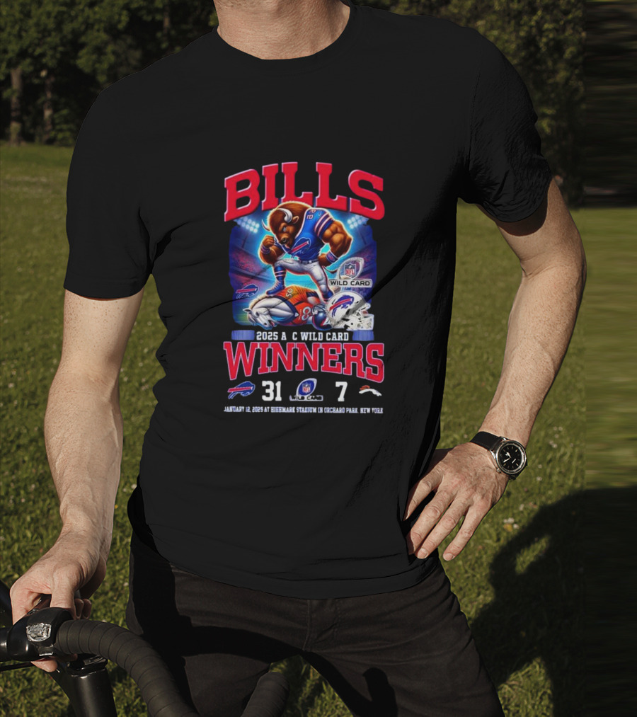 Buffalo Bills 2025 AFC Wild Card Winner Beat Denver Broncos 31-7 Mascot T-Shirt