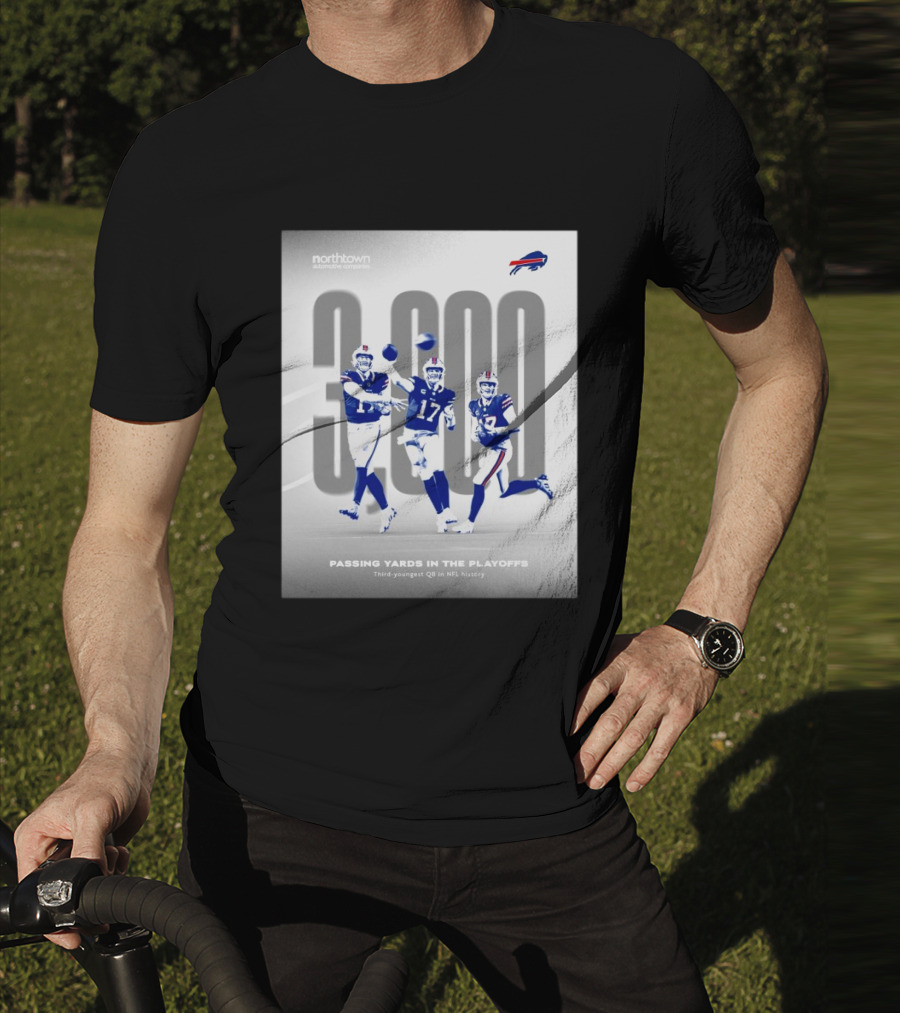 Buffalo Bills 3000 Passing Yards In The Playoffs Third-Youngest QB In NFL History T-Shirt