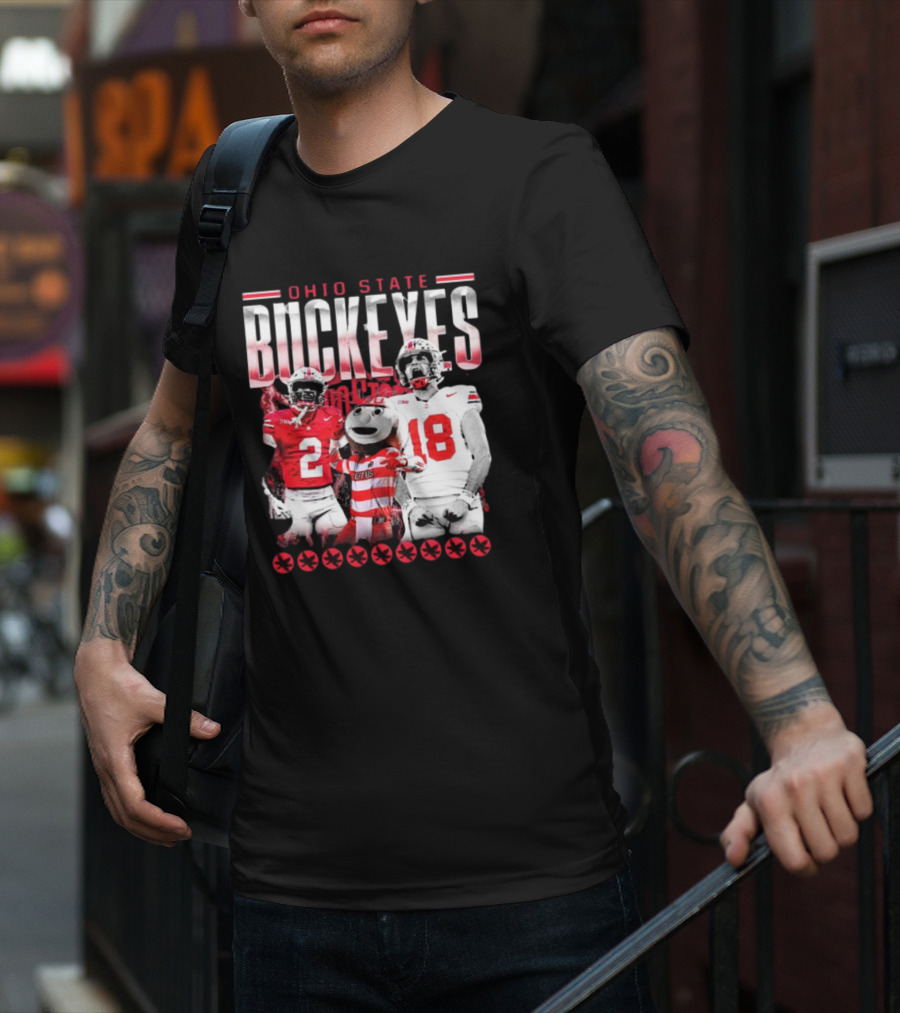 Caleb Downs X Will Howard Ohio State Buckeyes Mascot Graphic T-Shirt