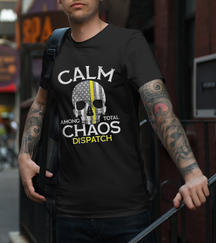 Calm Among Total Chaos 911 Dispatcher Us Flag T-Shirt