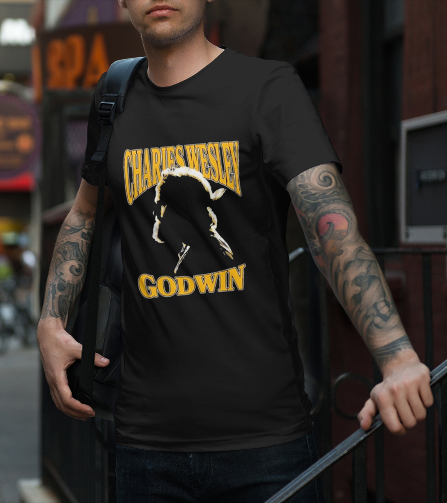 Charles Wesley Godwin CWG Silhouette Bold Yellow Text T-Shirt