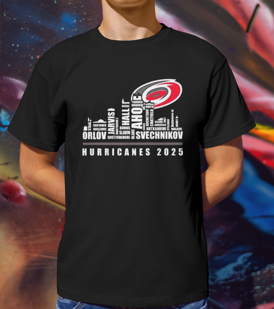 Carolina Hurricanes 2025 Players Names City Skyline T-Shirt