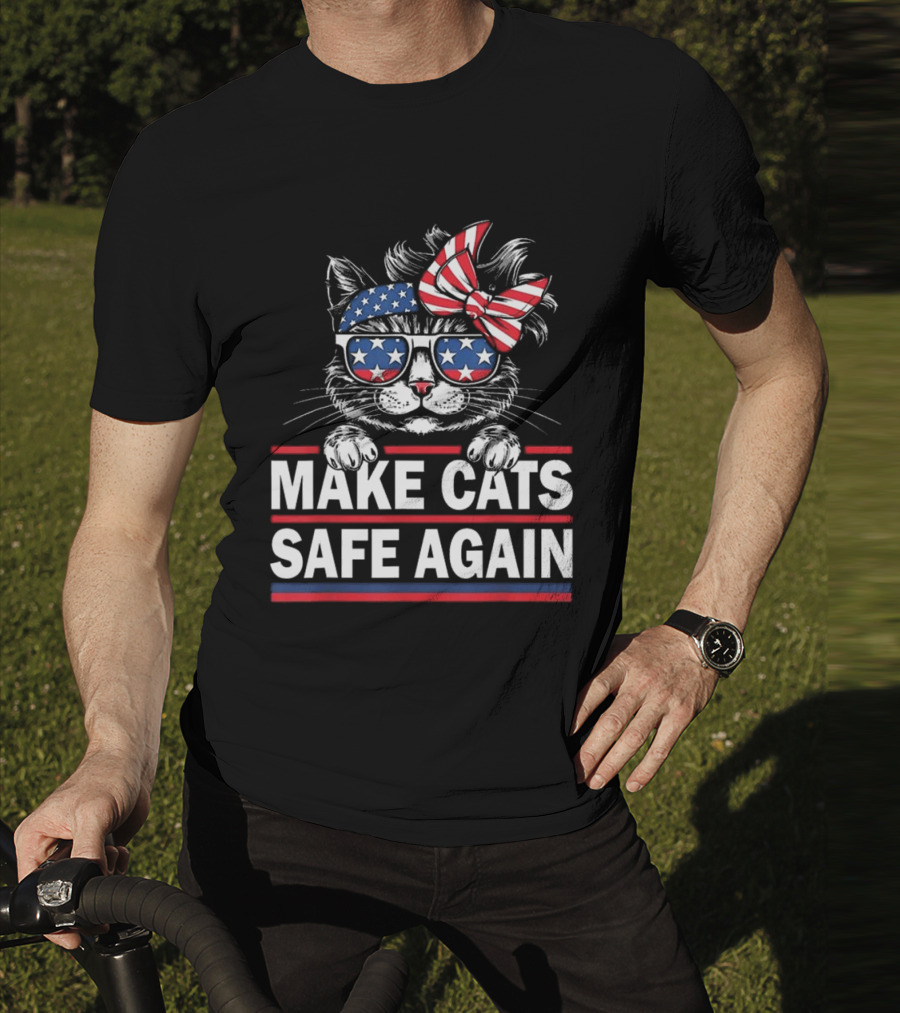 Cats Safe Again Funny Cat Lover USA Flag T-Shirt