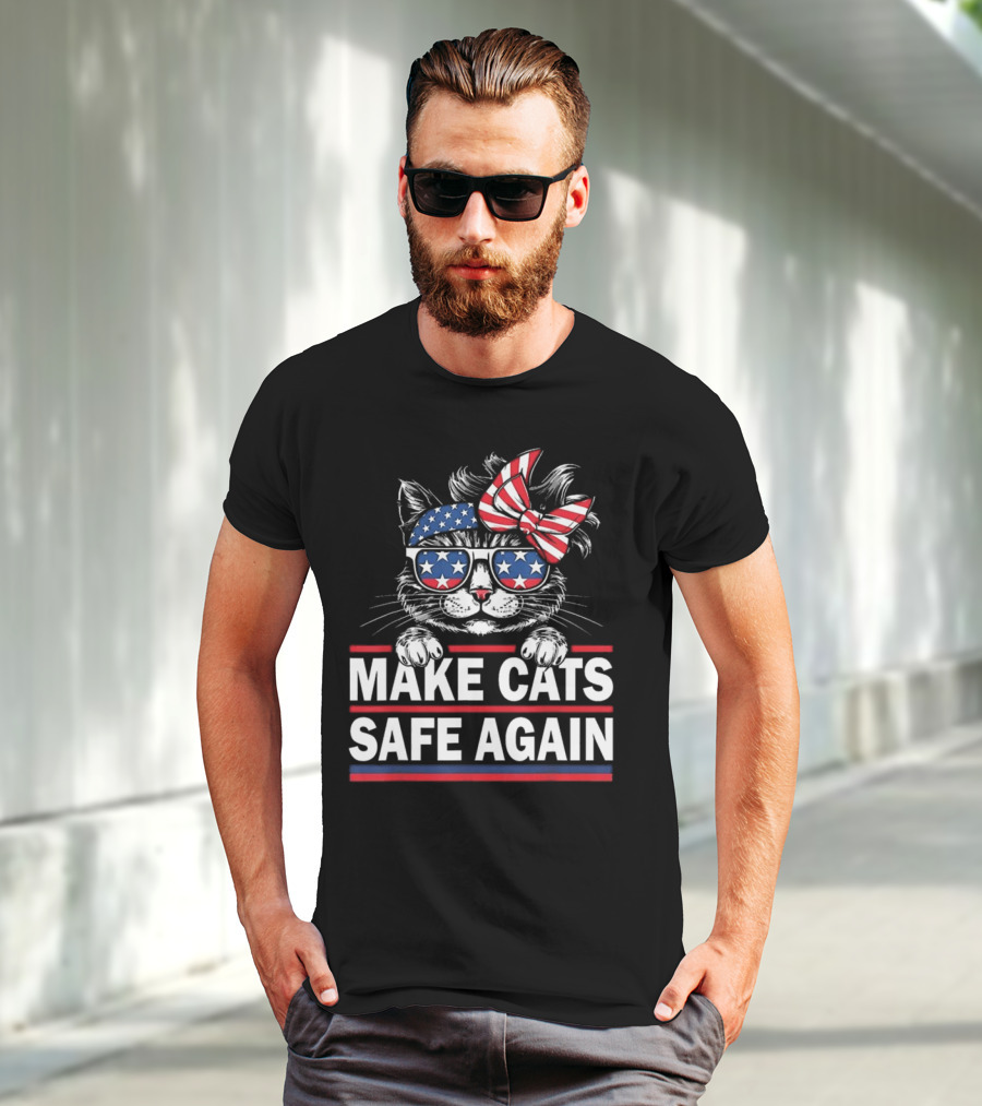 Cats Safe Again Funny Cat Lover USA Flag T-Shirt
