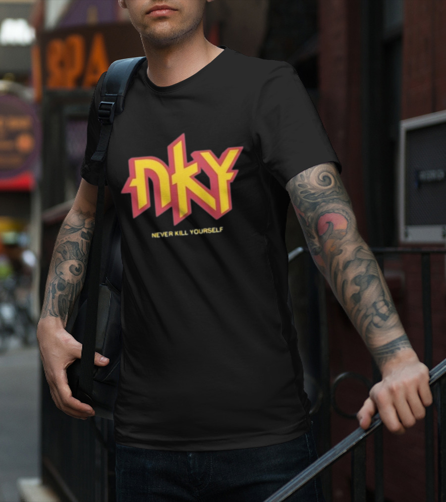 Christopher M Lafon Wearing Nyk Never Kill Yourself T-Shirt