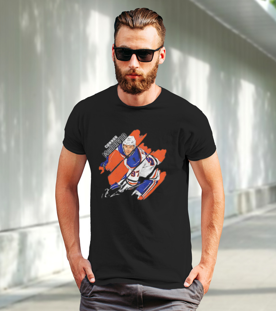 Connor McDavid Edmonton Oilers NHL Hockey Stripes Signature Vintage T-Shirt