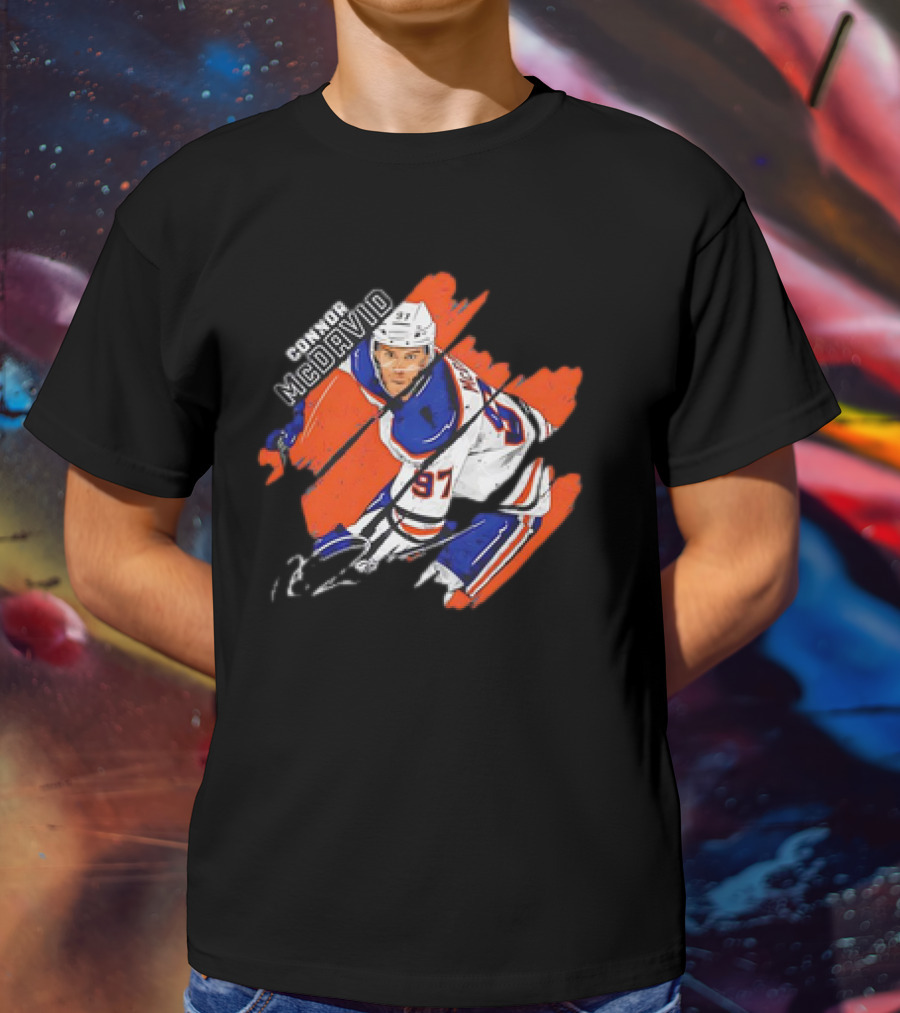 Connor McDavid Edmonton Oilers NHL Hockey Stripes Signature Vintage T-Shirt