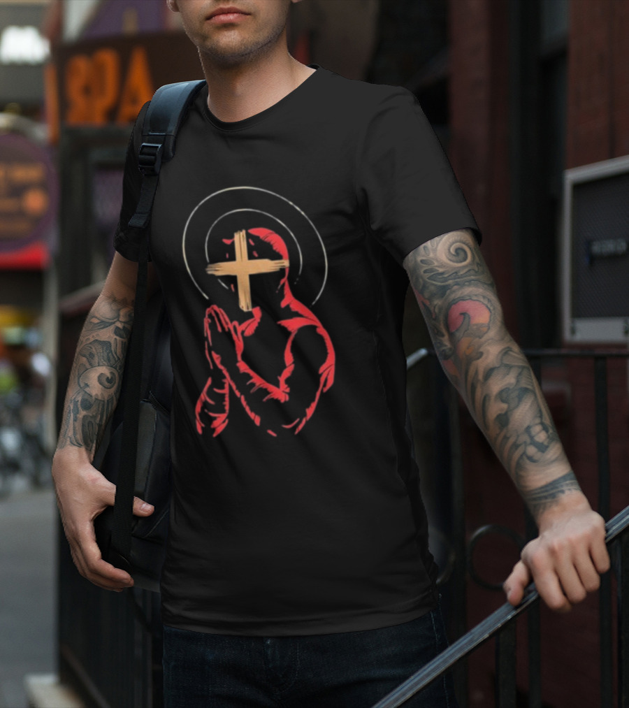 Red Praying Figure With Halo And Cross Conviction T-Shirt