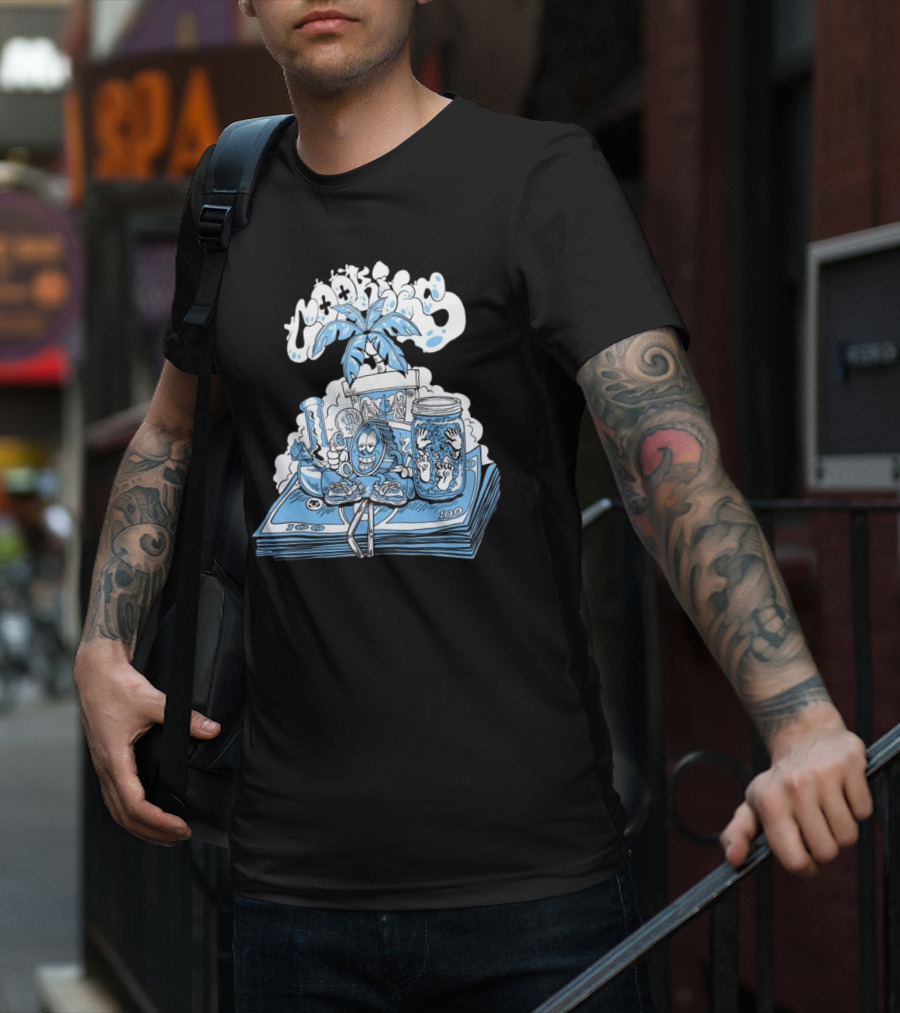Cookiessf Laid Back Smoking Character With Money And Marijuana Elements T-Shirt
