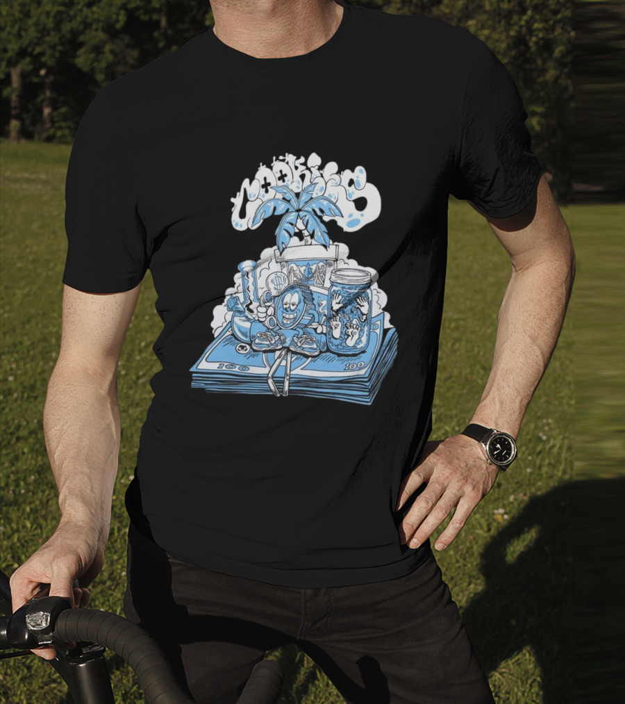 Cookiessf Laid Back Smoking Character With Money And Marijuana Elements T-Shirt