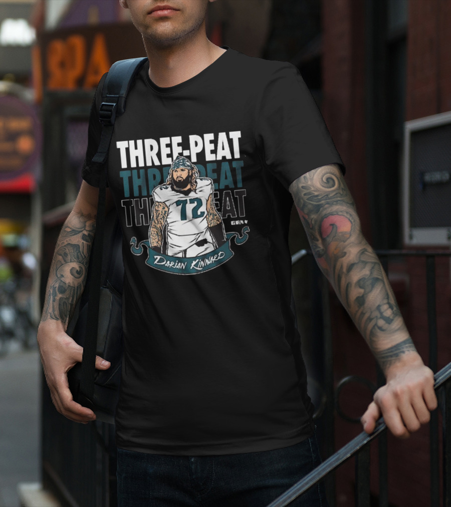 Darian Kinnard Three-Peat Philadelphia Eagles NFL Football T-Shirt