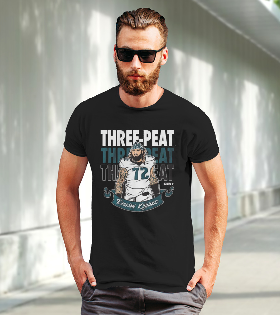 Darian Kinnard Three-Peat Philadelphia Eagles NFL Football T-Shirt