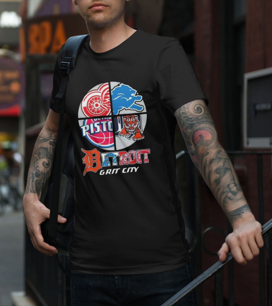 Detroit Grit City Red Wings Lions Tigers And Pistons Logo 2025 T-Shirt