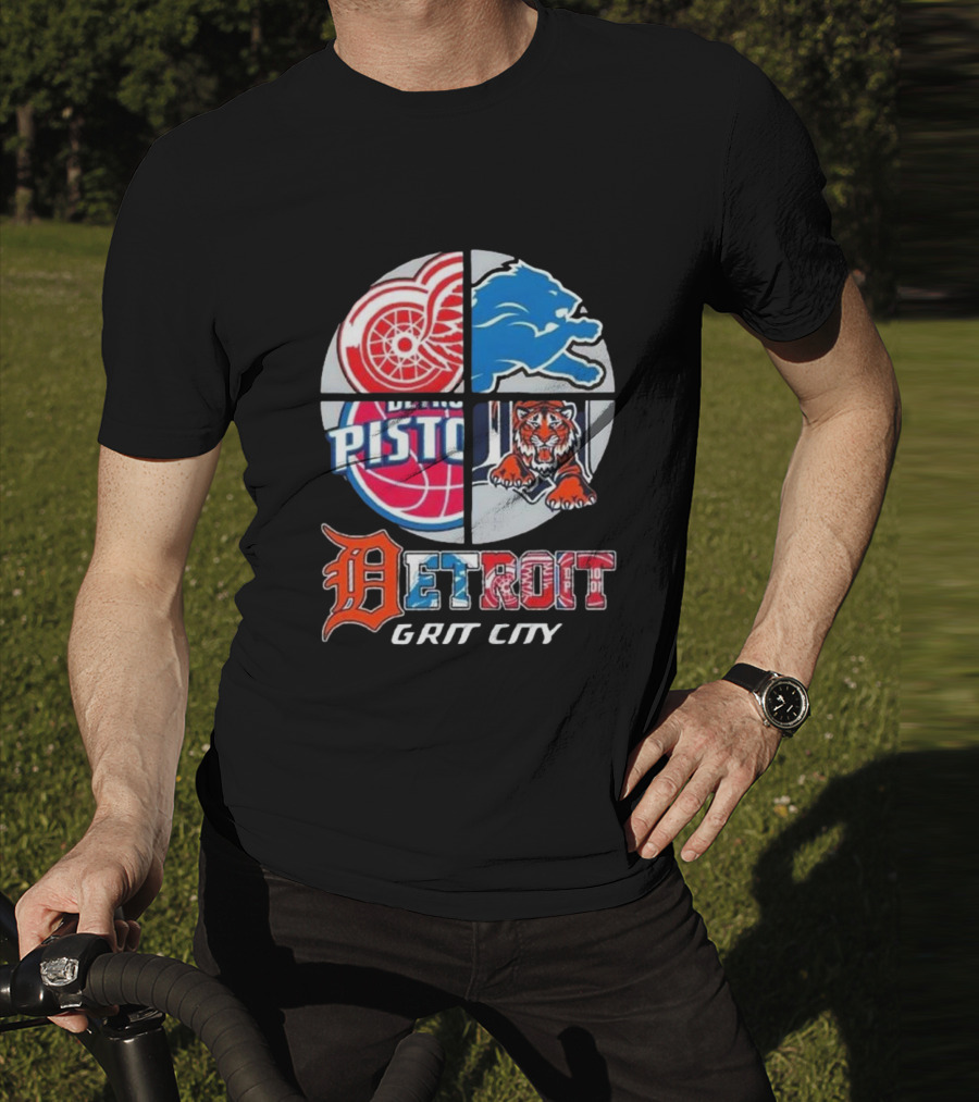 Detroit Grit City Red Wings Lions Tigers And Pistons Logo 2025 T-Shirt