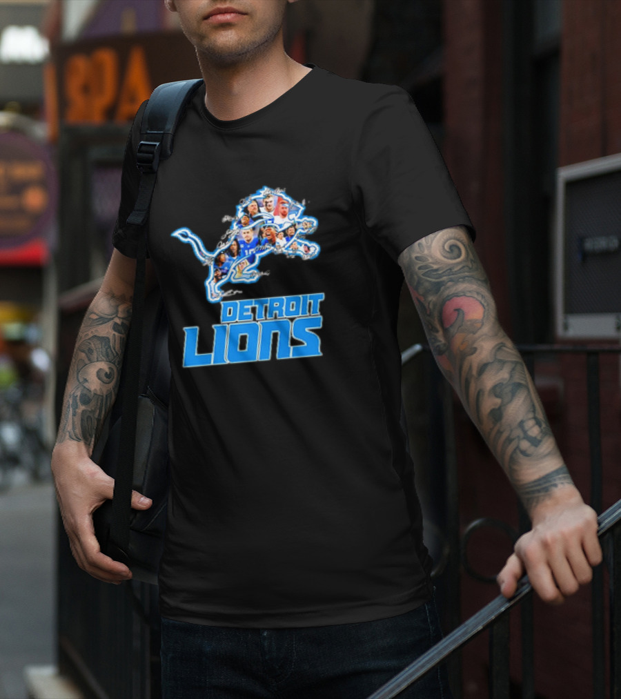 Detroit Lions Photos Coach Dan Campbell And Players Signatures T-Shirt